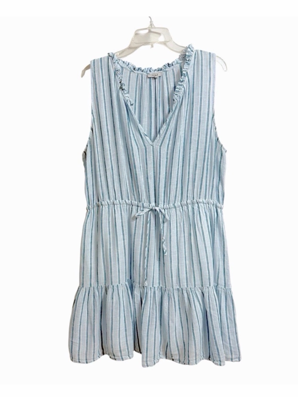 Rails Albany Linen Blend Coastal Mini Dress XXL Blue Cambria Stripe Euro Summer